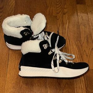 Black Suede Faux Shearling Lace-Up Sneakers SOREL